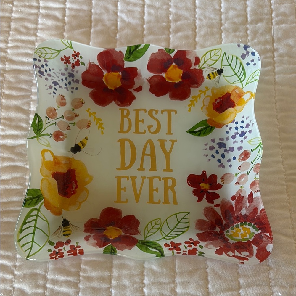 Colorful Floral Glass Plate